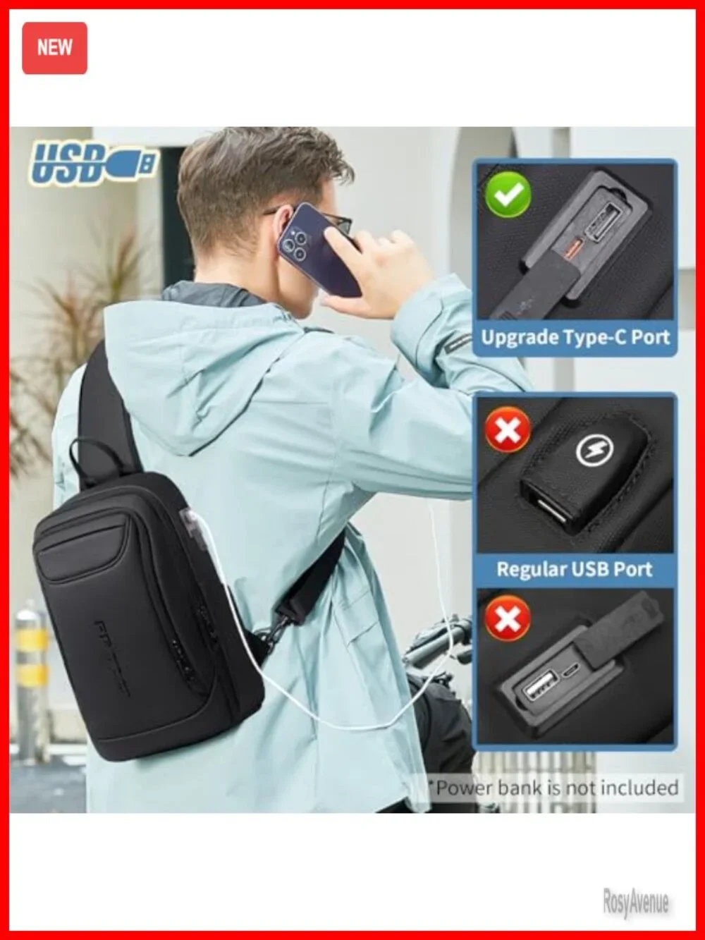 FENRUIEN Sling Backpack Mens Crossbody Bag Water Resistant Oxford Travel Daypack